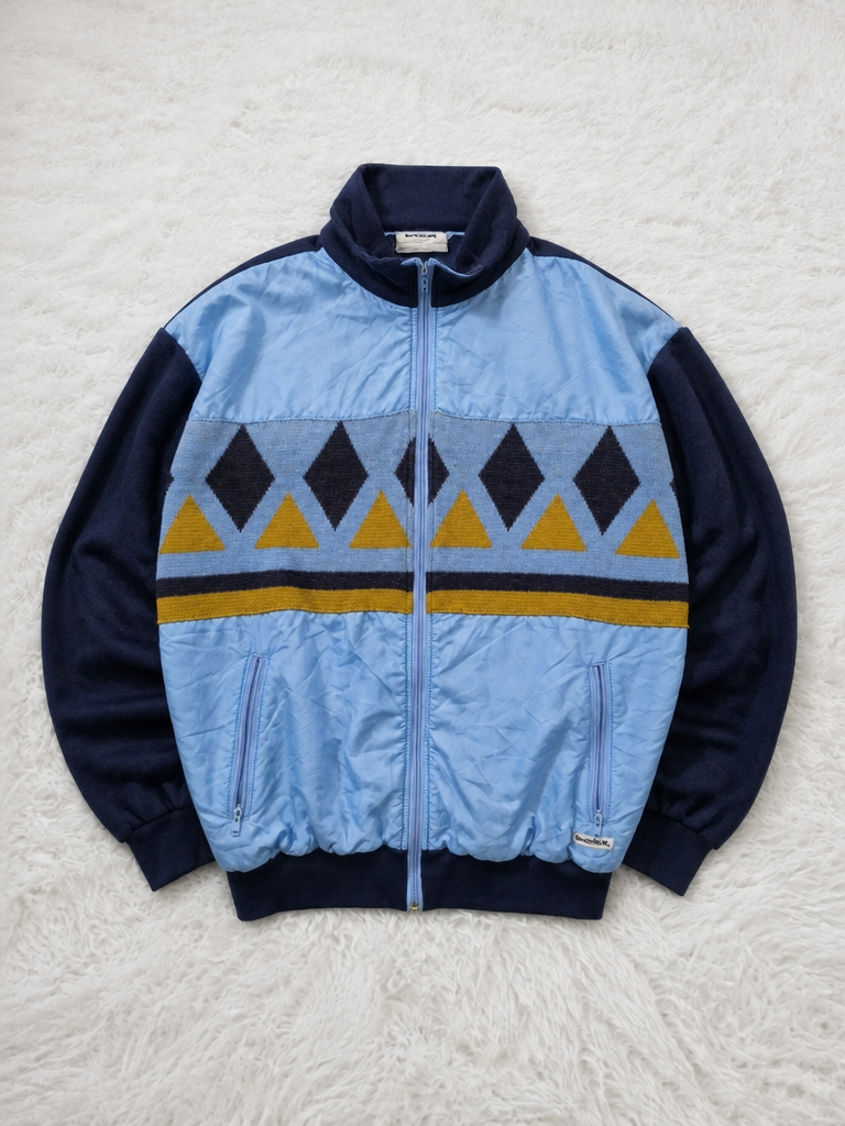 Giacca Sportiva Reebok Full Zip Collo Alto Azzurro Blu Navy Giallo Ocra Vintage Y2K (46) — foto 1