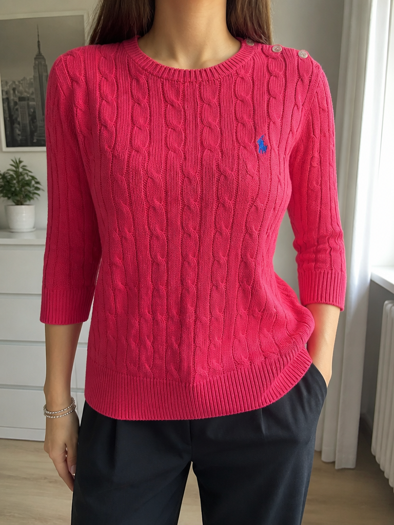 Maglia lunga Ralph Lauren a trecce rosa fucsia Vintage Y2K (M) — foto 1