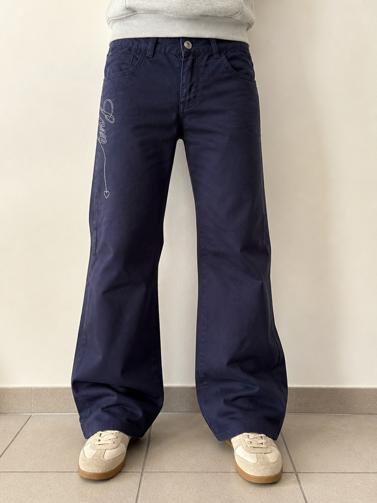 Love Moschino Pantaloni Blu Scuro Ricamo Love Vintage Y2K (29) — foto 1