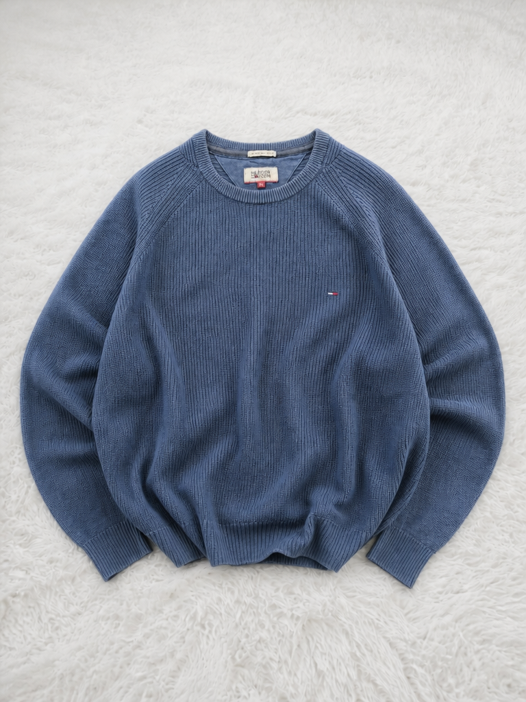Maglione Girocollo Hilfiger Denim Coste Raglan Logo Ricamato Vintage Y2K (XL) — foto 1