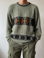 Maglione Verde Oliva Motivo Geometrico Vintage Y2K (L) — foto 1