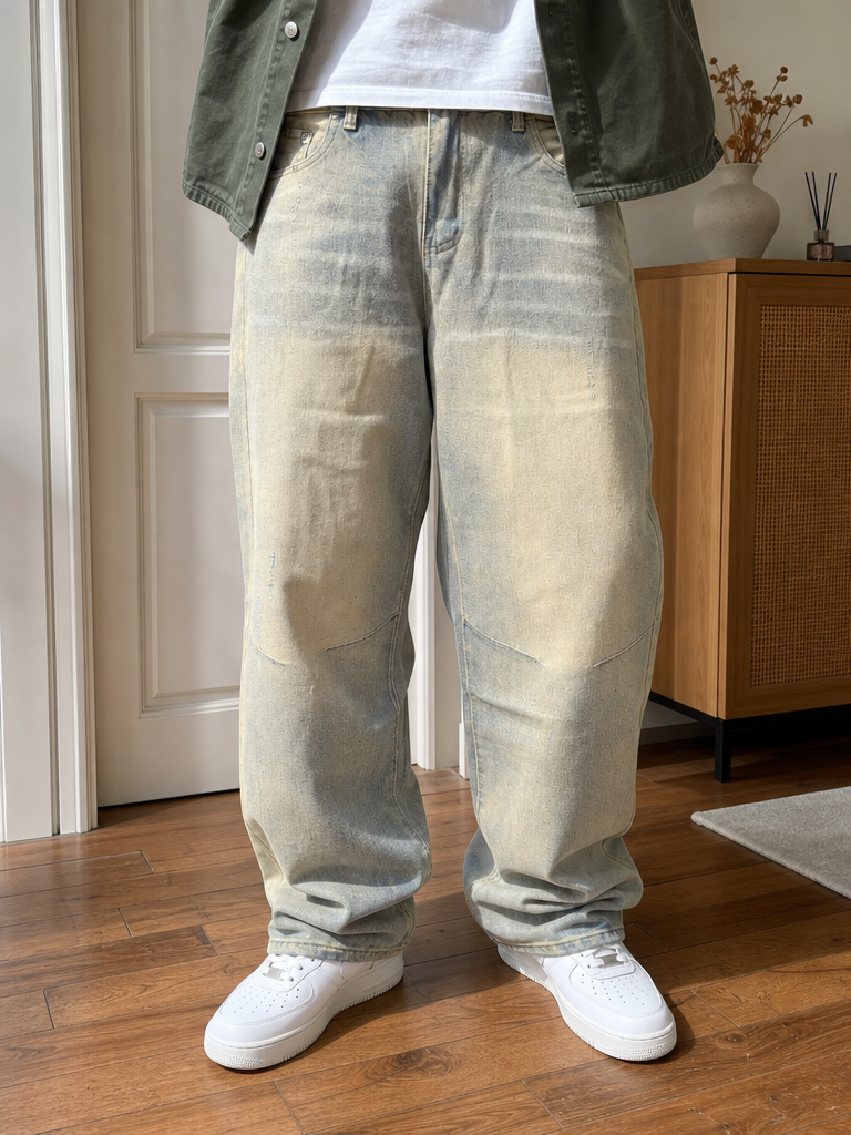 Jeans Gamba ampia Grigio-beige slavato Vintage Y2K (L) — foto 2