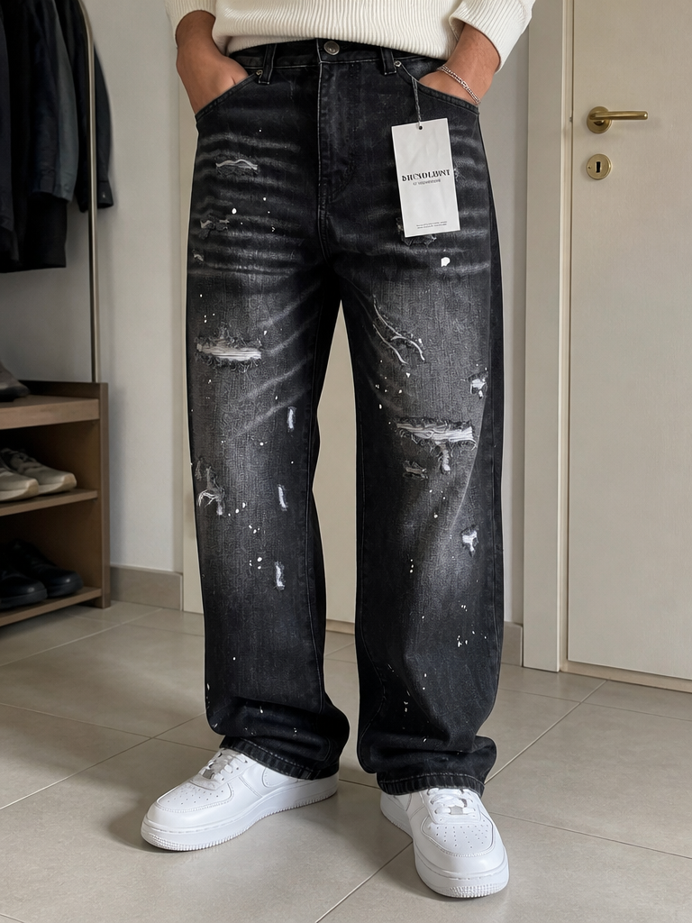 Jeans Brunoloni by Trendmaster Gamba Ampia Dritta Nero Vintage Y2K (30) — foto 2
