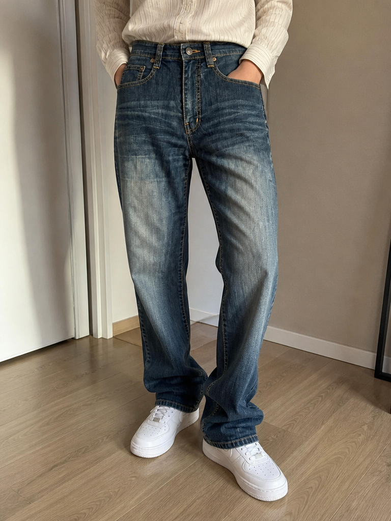 Jeans Blu Denim Scolorito Vintage Y2K (S) — foto 2