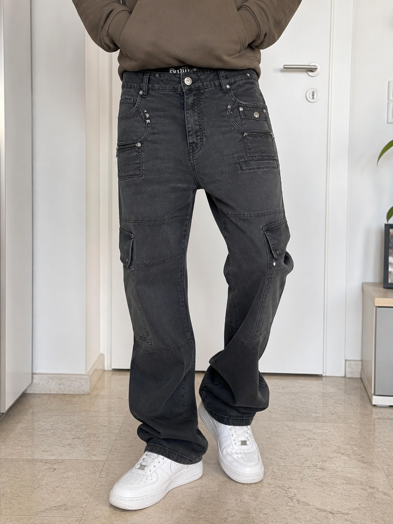 Jeans cargo EDUKA Denim Nero Slavato Vintage Y2K (42) — foto 2
