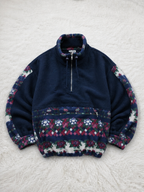 Pile Quarter Zip Marcel Clair Blu Navy Floreale Geometrico Vintage Y2K (S) — foto 1
