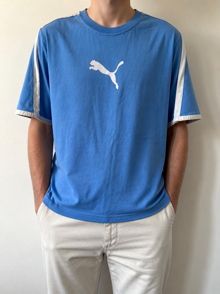 Maglietta Puma Azzurro con Banda Bianca Vintage Y2K — foto 1