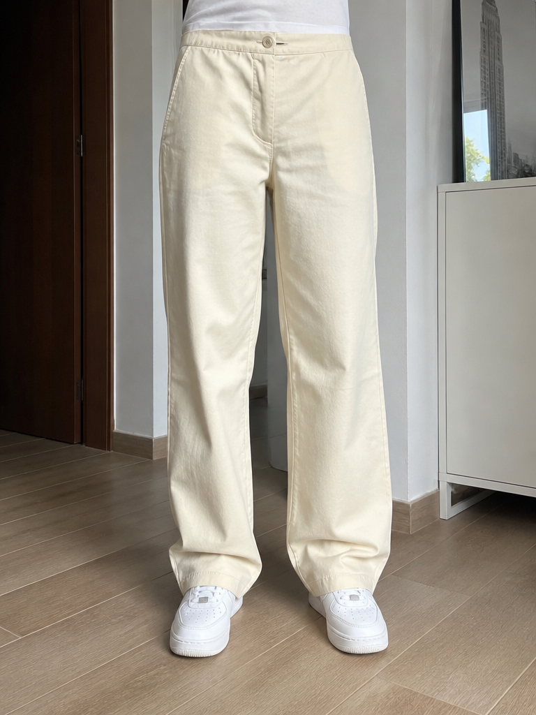 Pantaloni Gamba Dritta Leggermente Ampia Crema Chiaro Vintage Y2K (38) — foto 1