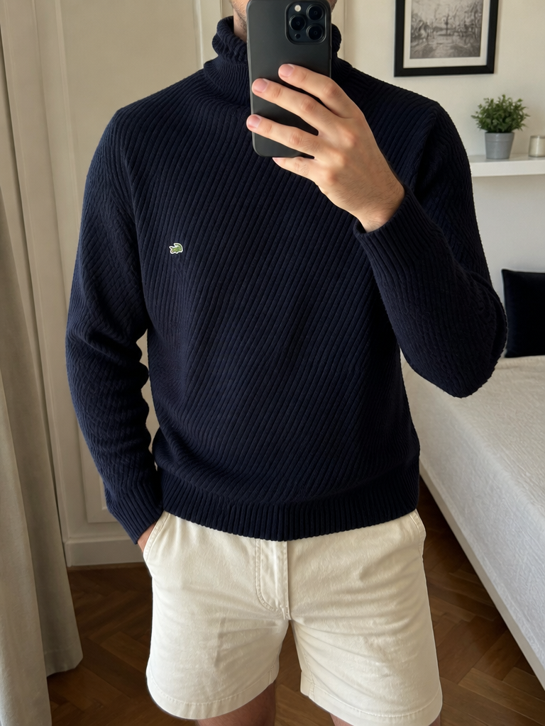 Maglione Lacoste a coste collo alto blu scuro logo ricamato Vintage Y2K — foto 1