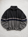 Maglione Quarter Zip Nero Grigio Rigato Vintage Y2K (XL) — foto 1