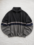 Maglione Quarter Zip Nero Grigio Rigato Vintage Y2K (XL) — foto 1