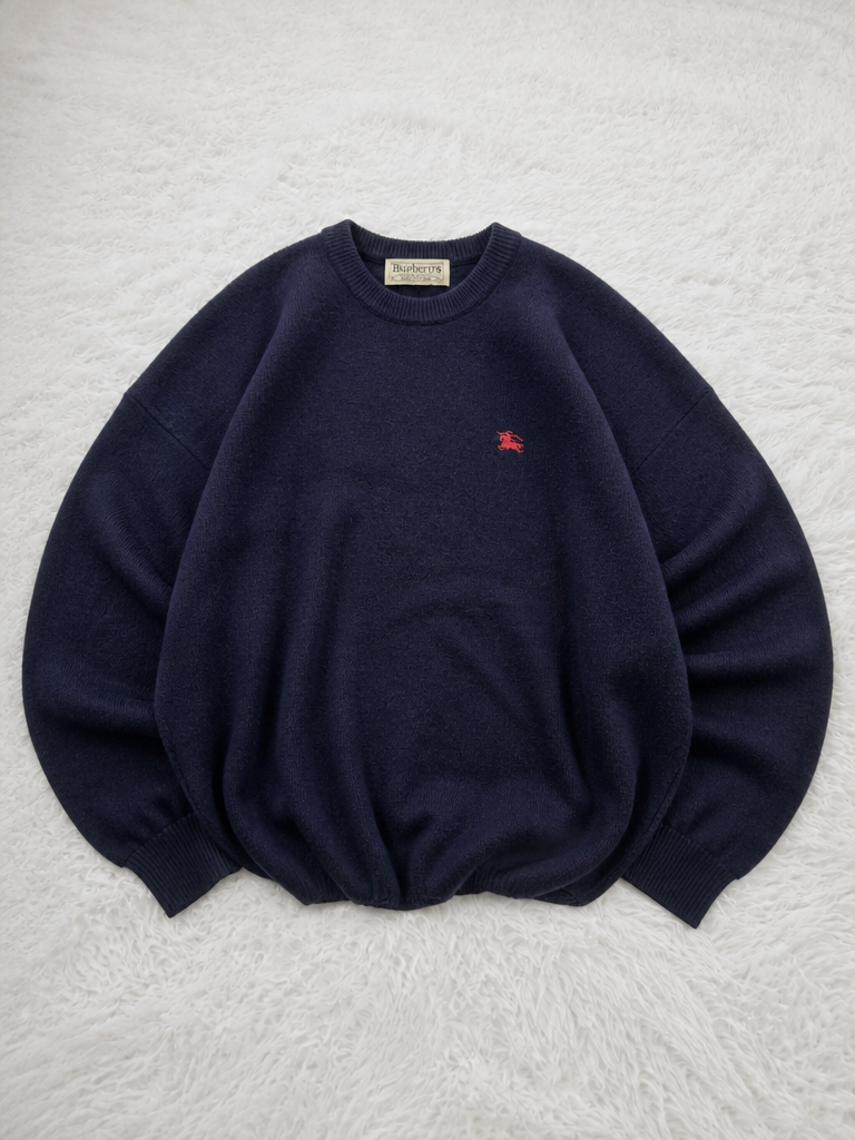 Maglione Girocollo Burberrys Logo Rosso Blu Navy Vintage Y2K — foto 1