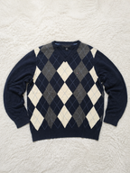 Maglione Tommy Hilfiger Scollo a V Argyle Blu navy Vintage Y2K (M) — foto 1
