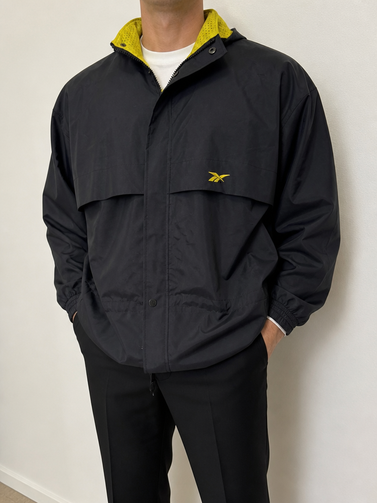 Reebok Giacca Nero con Interno Giallo Vintage Y2K Uomo — foto 1