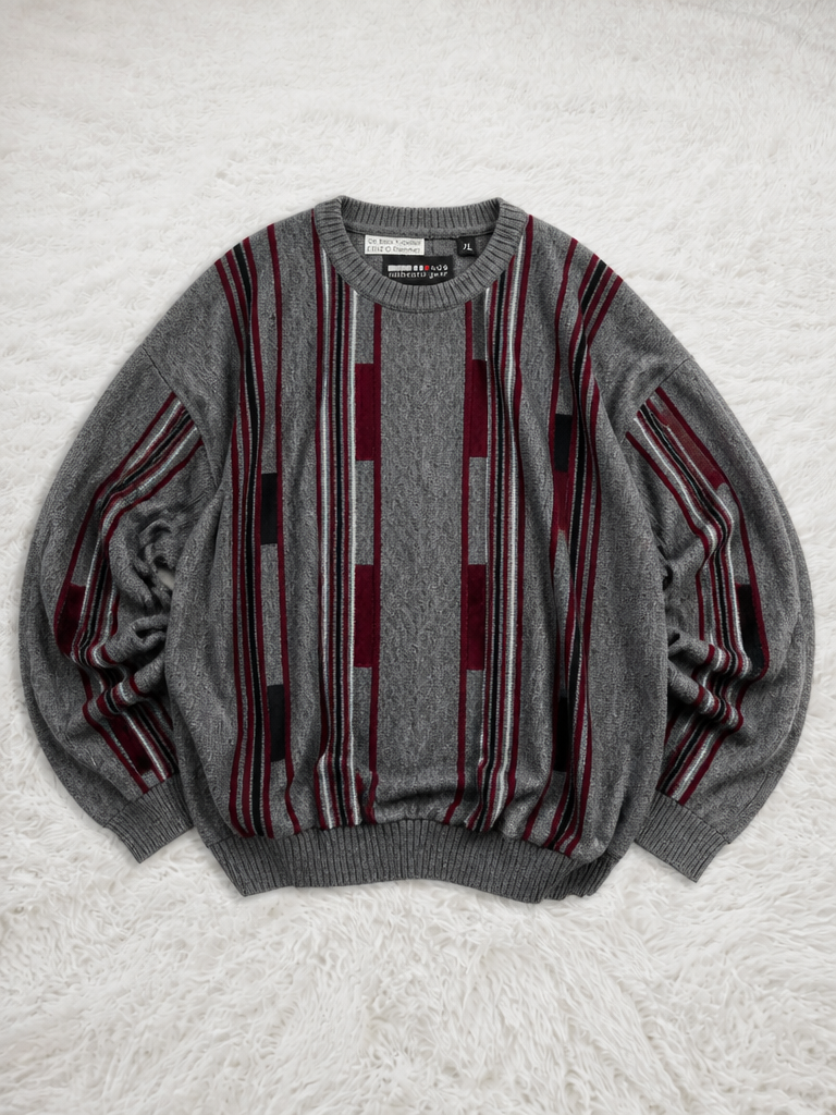 Maglione Girocollo SR Bella Kapellen Grigio Righe Vintage Y2K (XL) — foto 1