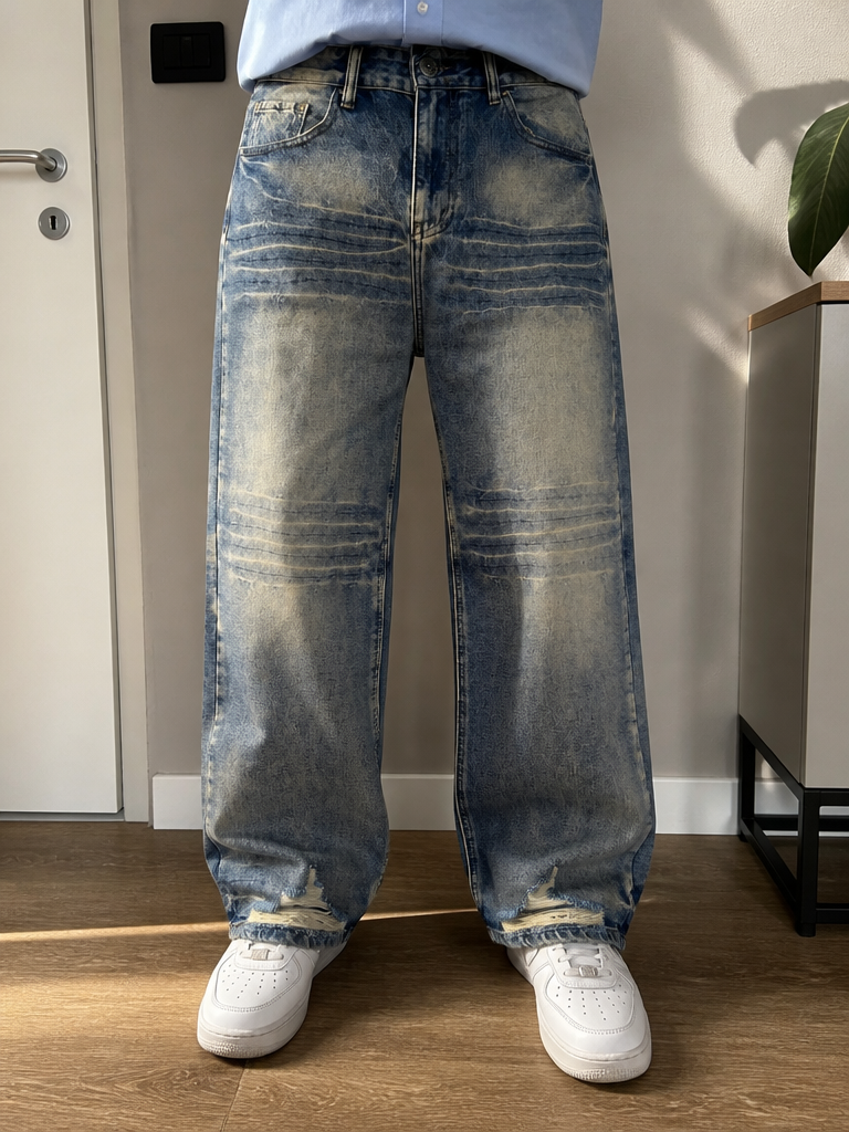 Jeans Leox Gamba Ampia Blu Denim Slavato Vintage Y2K (30) — foto 2