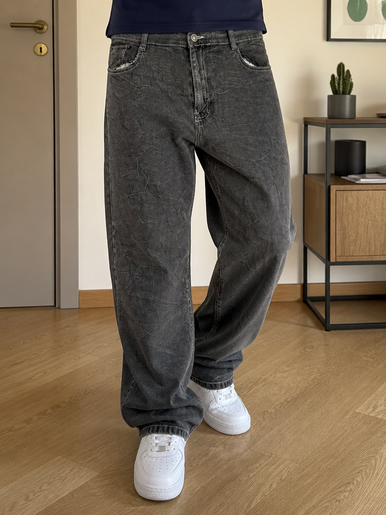 Jeans Grigio Scuro Ricamo Drago Vintage Y2K (41) — foto 2