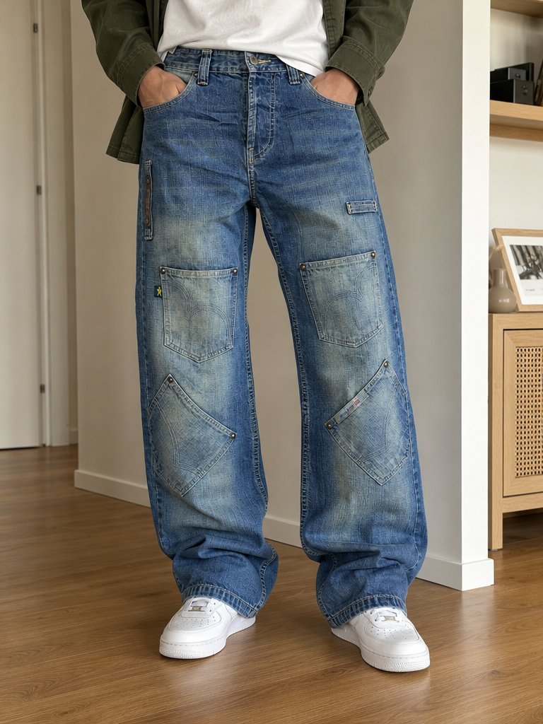 Jeans Baggy in Denim Gazoz Blu Lavaggio Chiaro Vintage Y2K Uomo (M) — foto 2