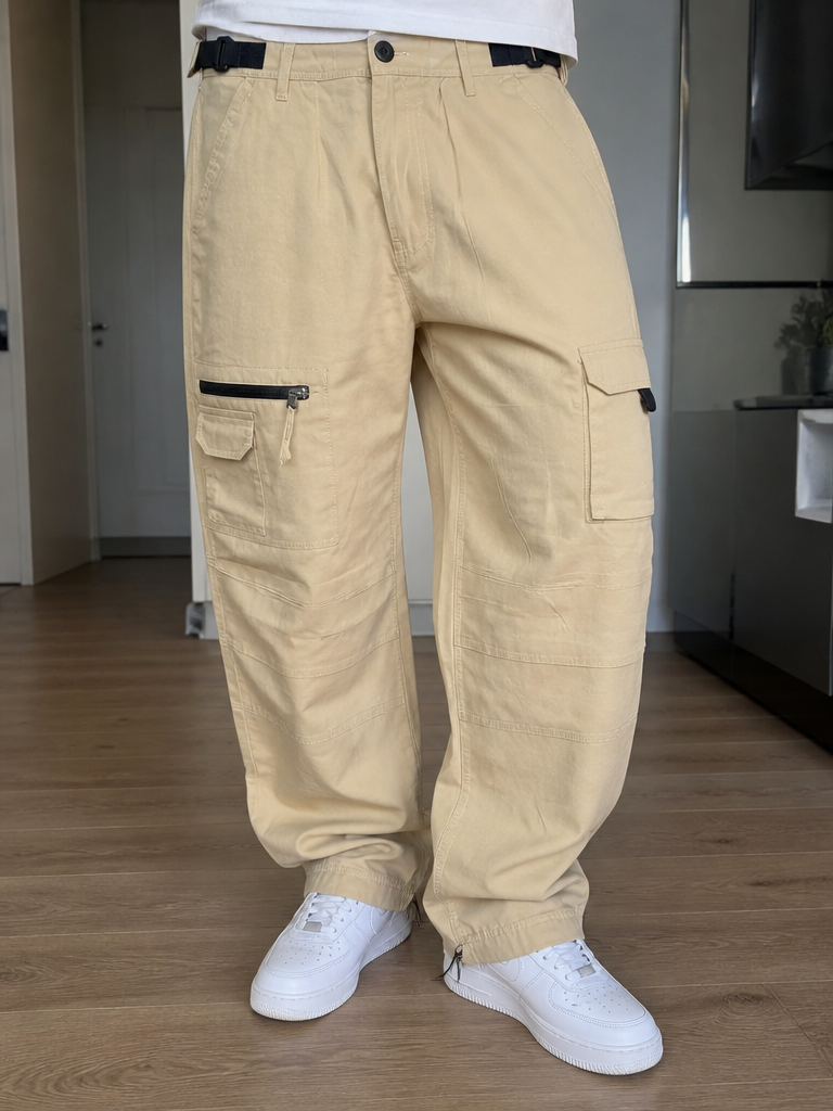 Pantaloni Cargo Beige Tasche Applicate Vintage Y2K (46) — foto 1