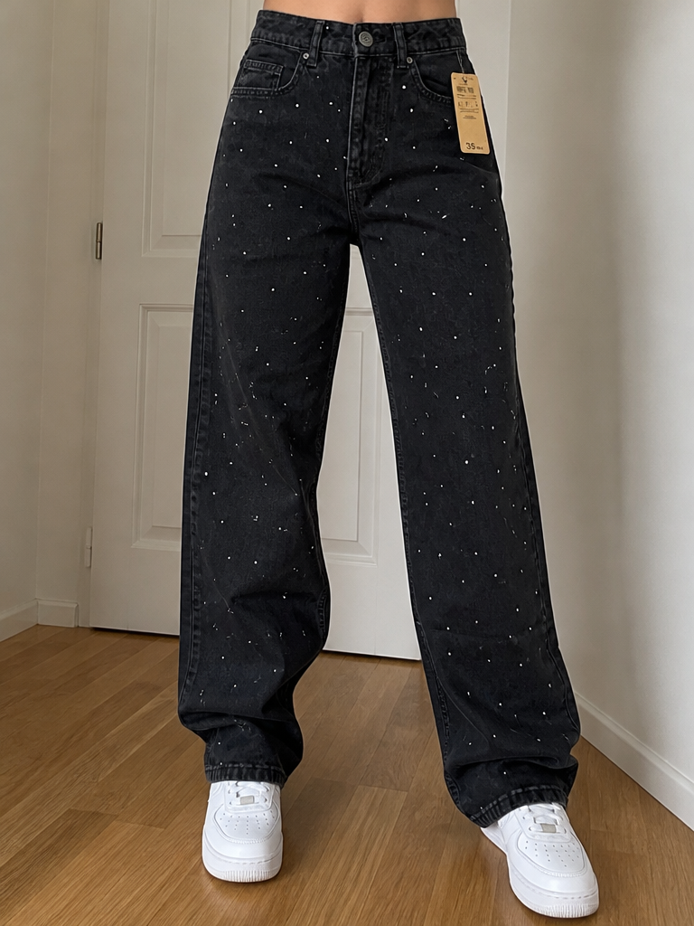 Jeans gamba ampia Terranova Jeans Nero 5 tasche Borchie Vintage Y2K — foto 2