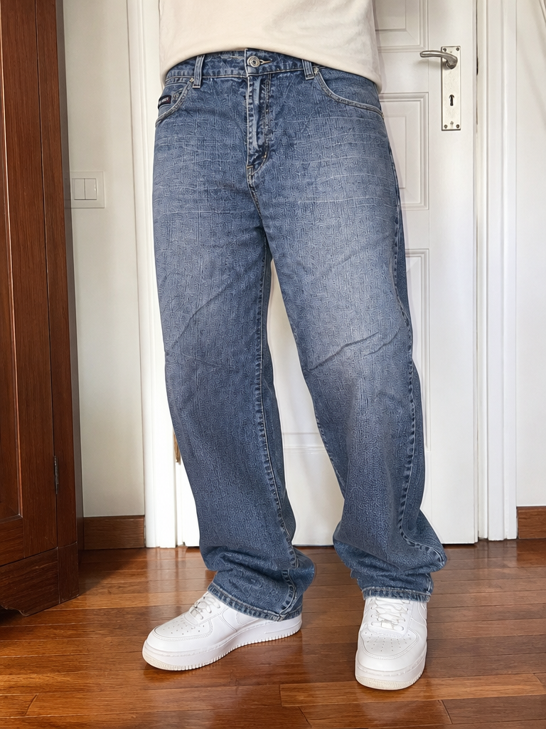 Jeans a gamba larga Tonnotto Blu slavato Vintage Y2K Uomo (XL) — foto 2