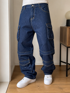 Pantaloni Cargo in Denim Blu Scuro Vintage Y2K (46) — foto 2