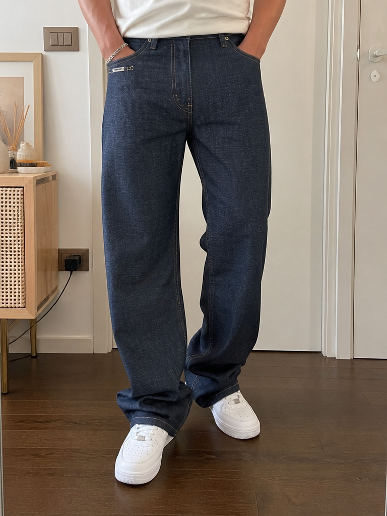 Jeans Mogul gamba larga blu denim scuro Vintage Y2K (L) — foto 2