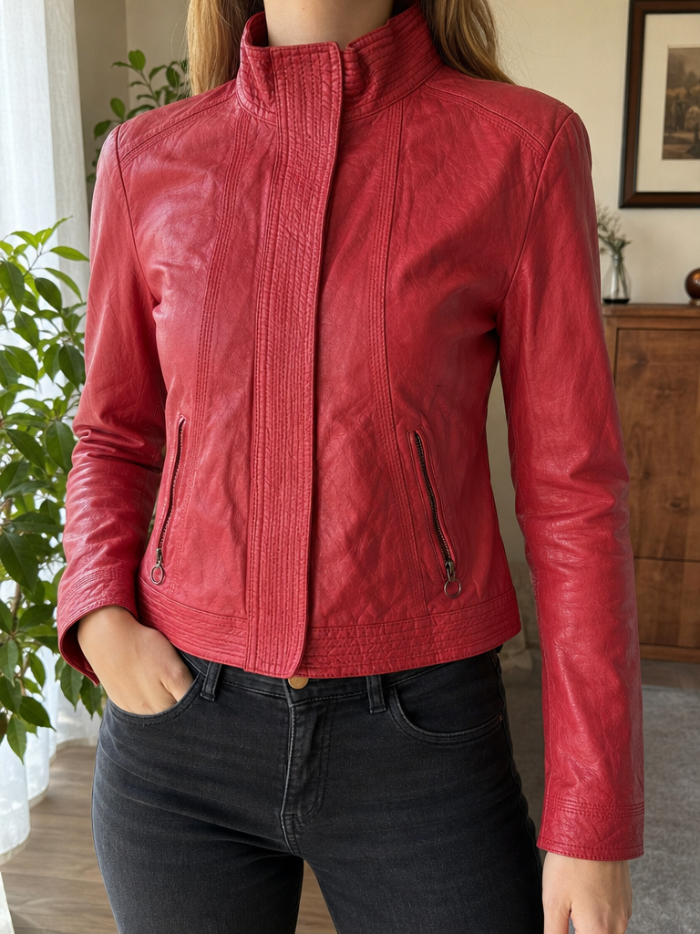 Giacca in similpelle JOOP! JEANS Collo alto Zip Rossa Vintage Y2K (S) — foto 1