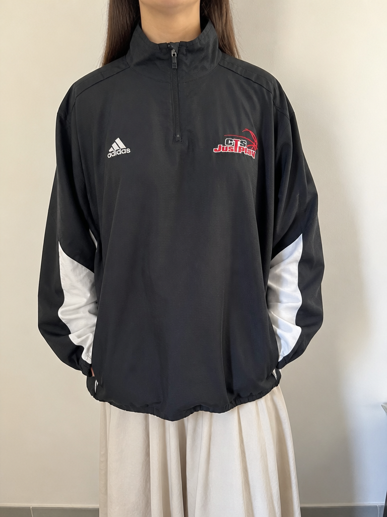 Adidas Felpa Sportiva Zip Corta Nero Dettagli Bianchi Vintage Y2K (XL) — foto 1