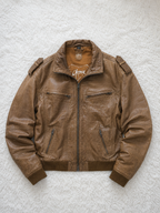 Giacca in pelle Gippy Marrone Colletto ampio Vintage Y2K (L) — foto 1