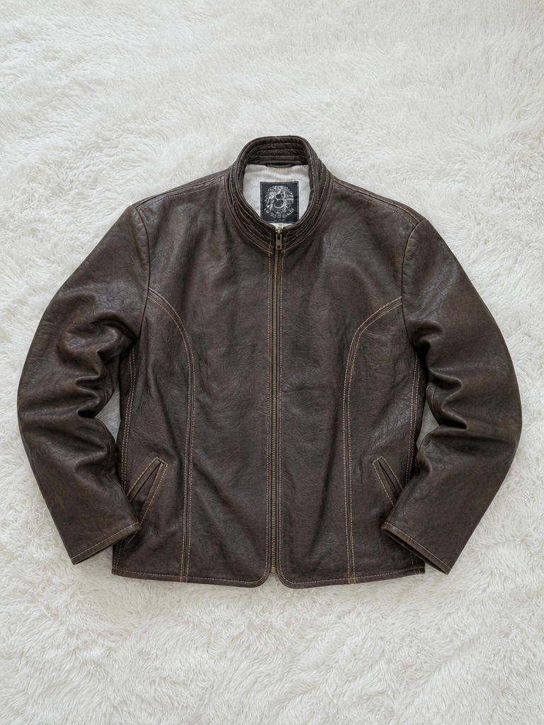 Giacca in similpelle The Sign of Quality marrone scuro, zip e collo alto Vintage Y2K (58) — foto 1
