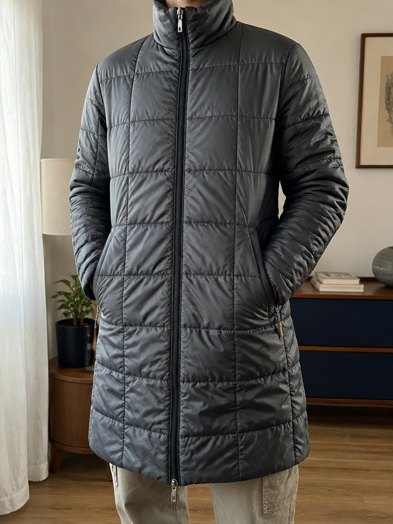 Piumino lungo Moncler Collo Alto Zip Integrale Grigio Vintage Y2K (3) — foto 1