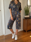 Tuta Maniche Corte Bottoni Floreale Blu Scuro Vintage Y2K (S) — foto 1