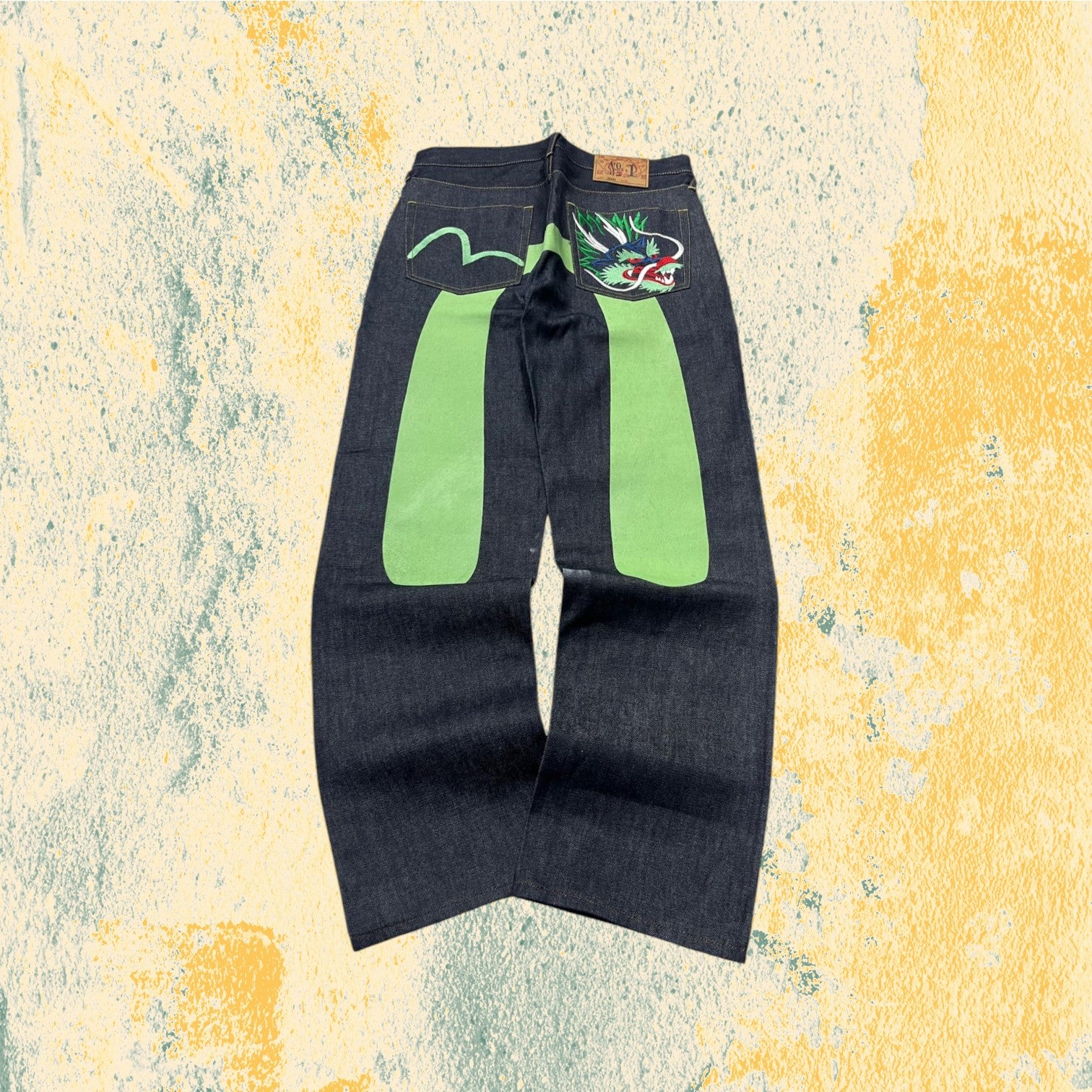 Raw Denim Jeans Evisu Emboroidered Big Logo Baggy fit (M)