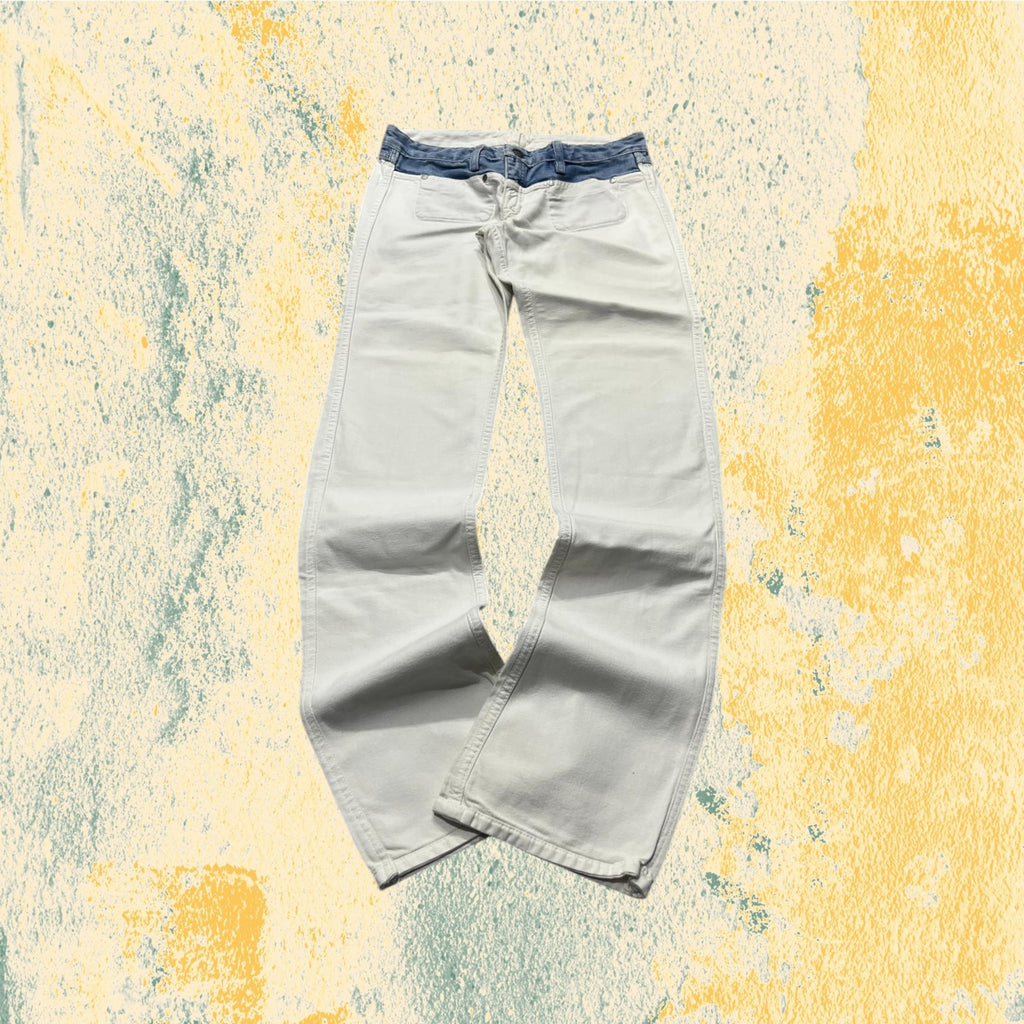 Denim Jeans White Bicolor Straight Fit Low Waist (XS)