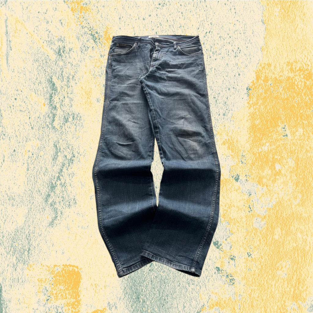 Denim Jeans Wrangler Washed Dark Blue Straight Fit (L)