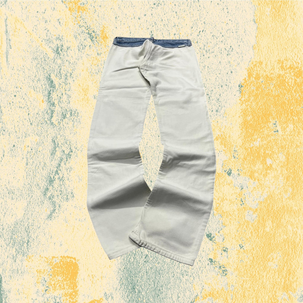 Denim Jeans White Bicolor Straight Fit Low Waist (XS)