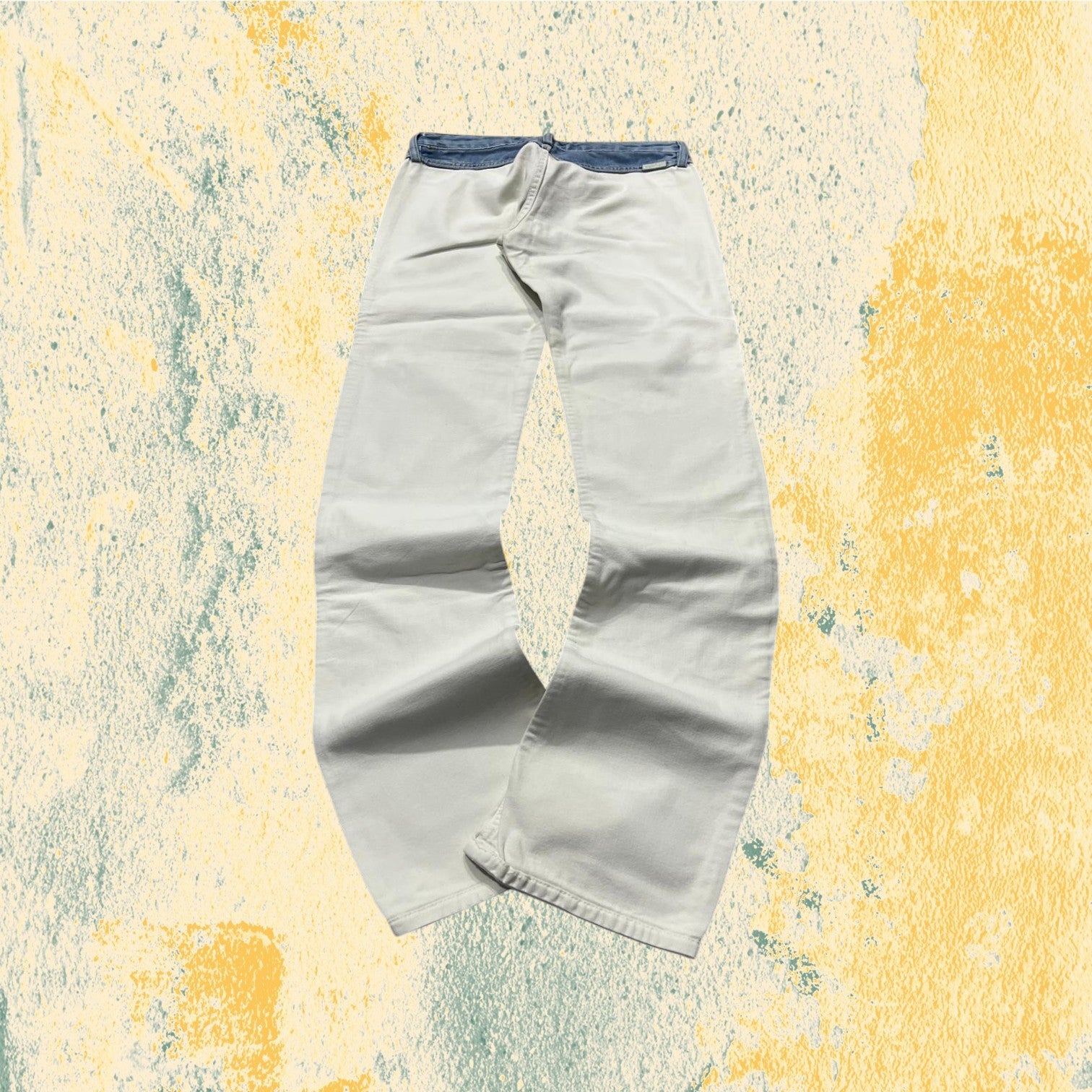 Denim Jeans White Bicolor Straight Fit Low Waist (XS)