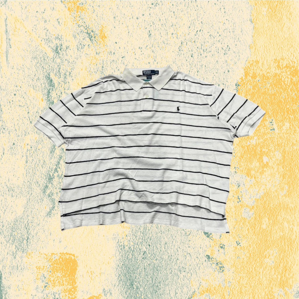 Polo Ralph Lauren Crop Oversize Fit a Righe Bianca e Nera (XXL)