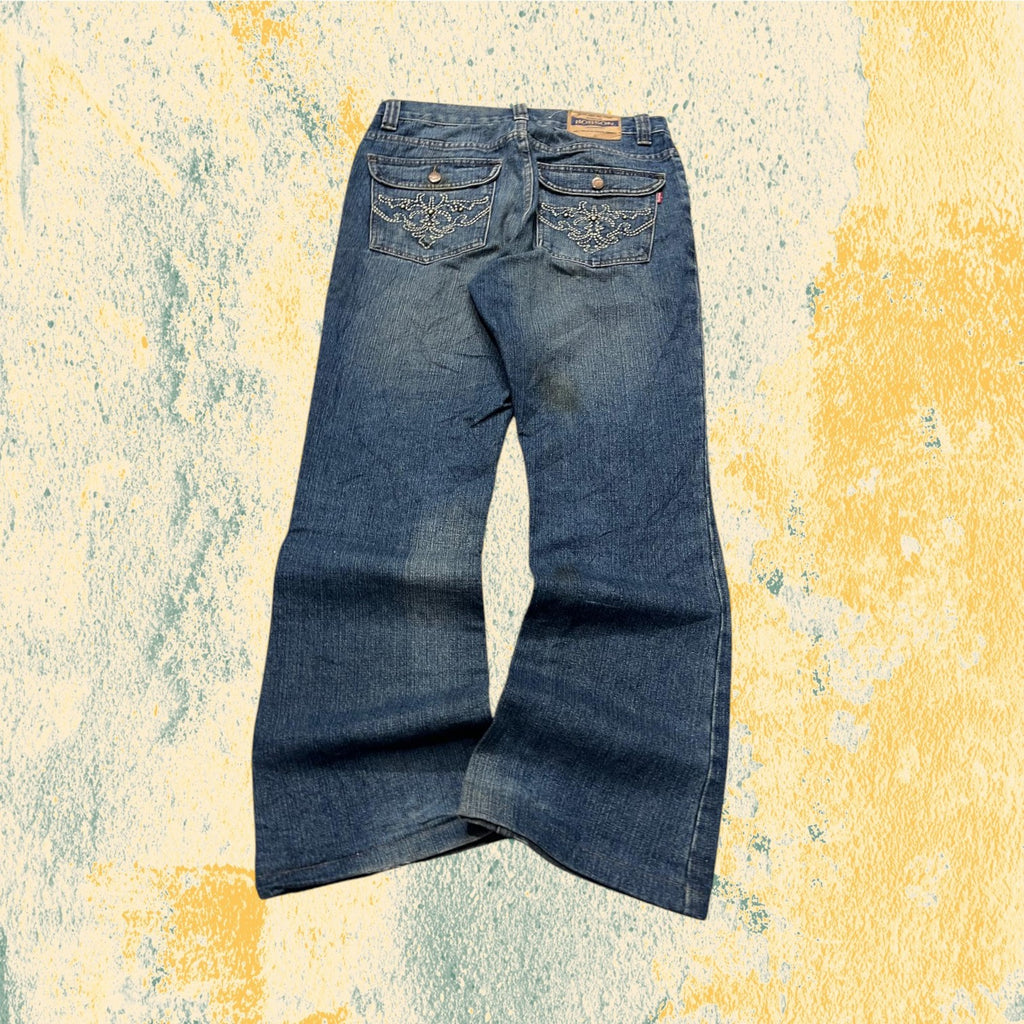 Denim Jeans Japan Style Embroiered Baggy Flared Fit (M)