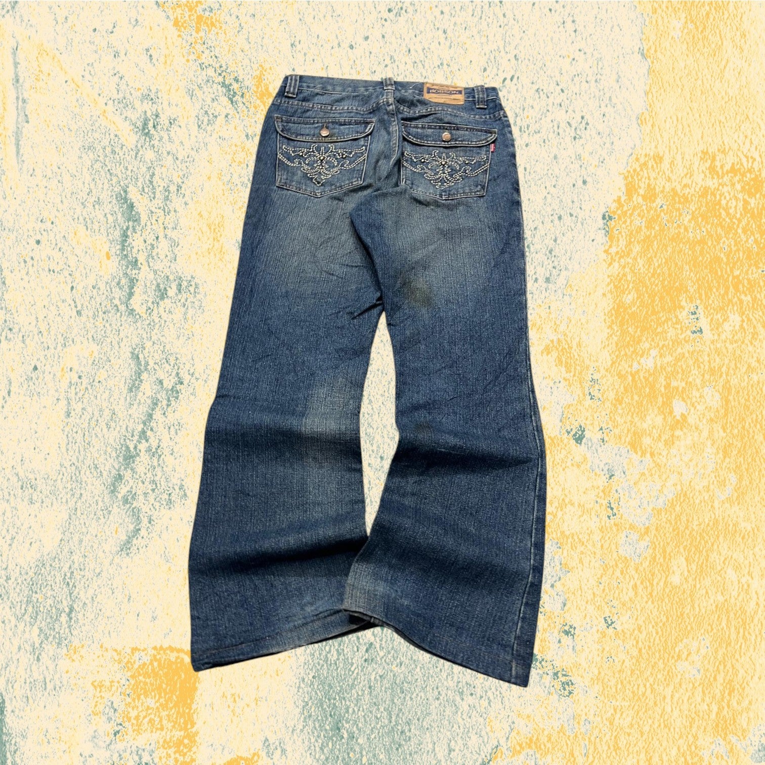 Denim Jeans Japan Style Embroiered Baggy Flared Fit (M)