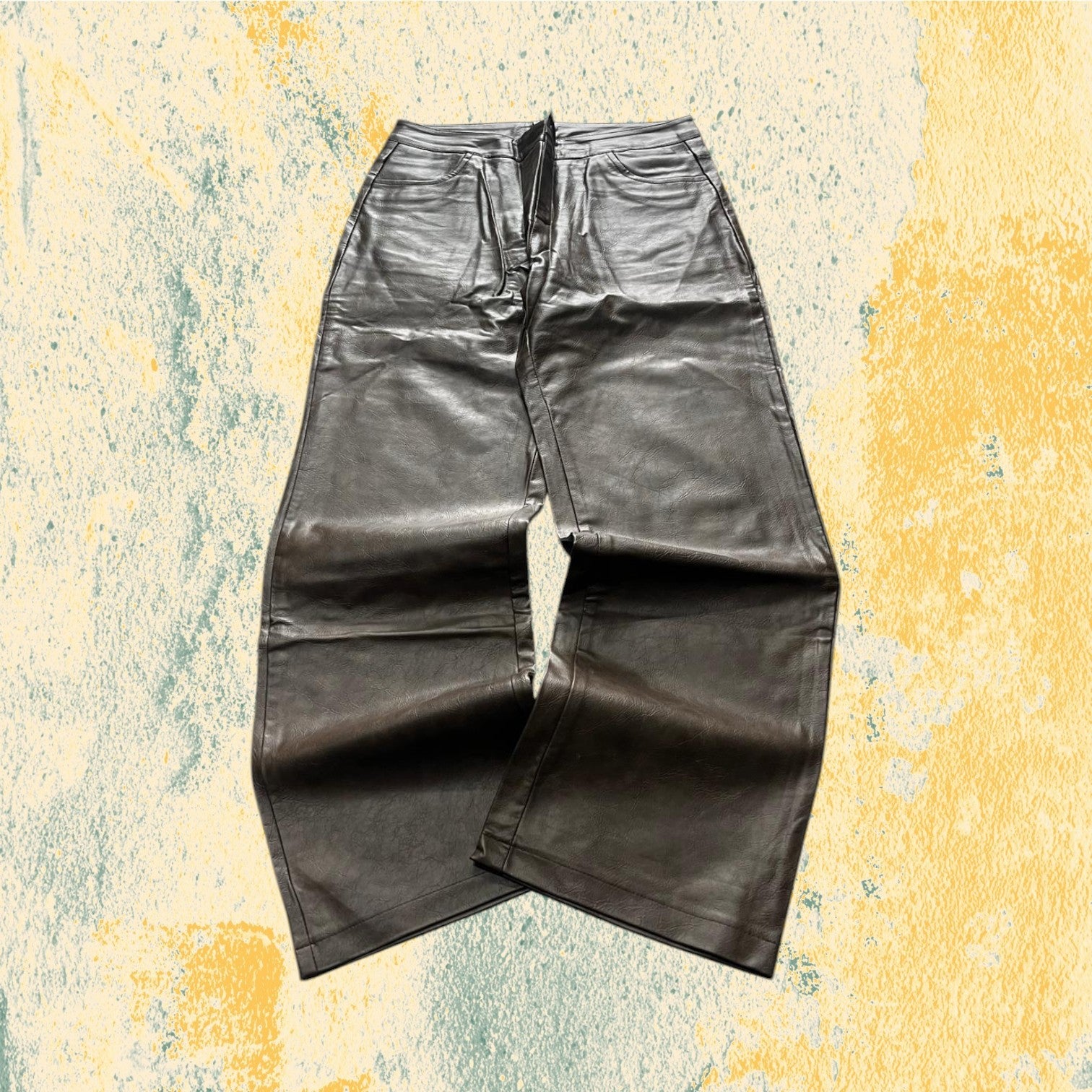 Leather Pants Super Baggy Fit Brown Hip-Hop Jeans (M)