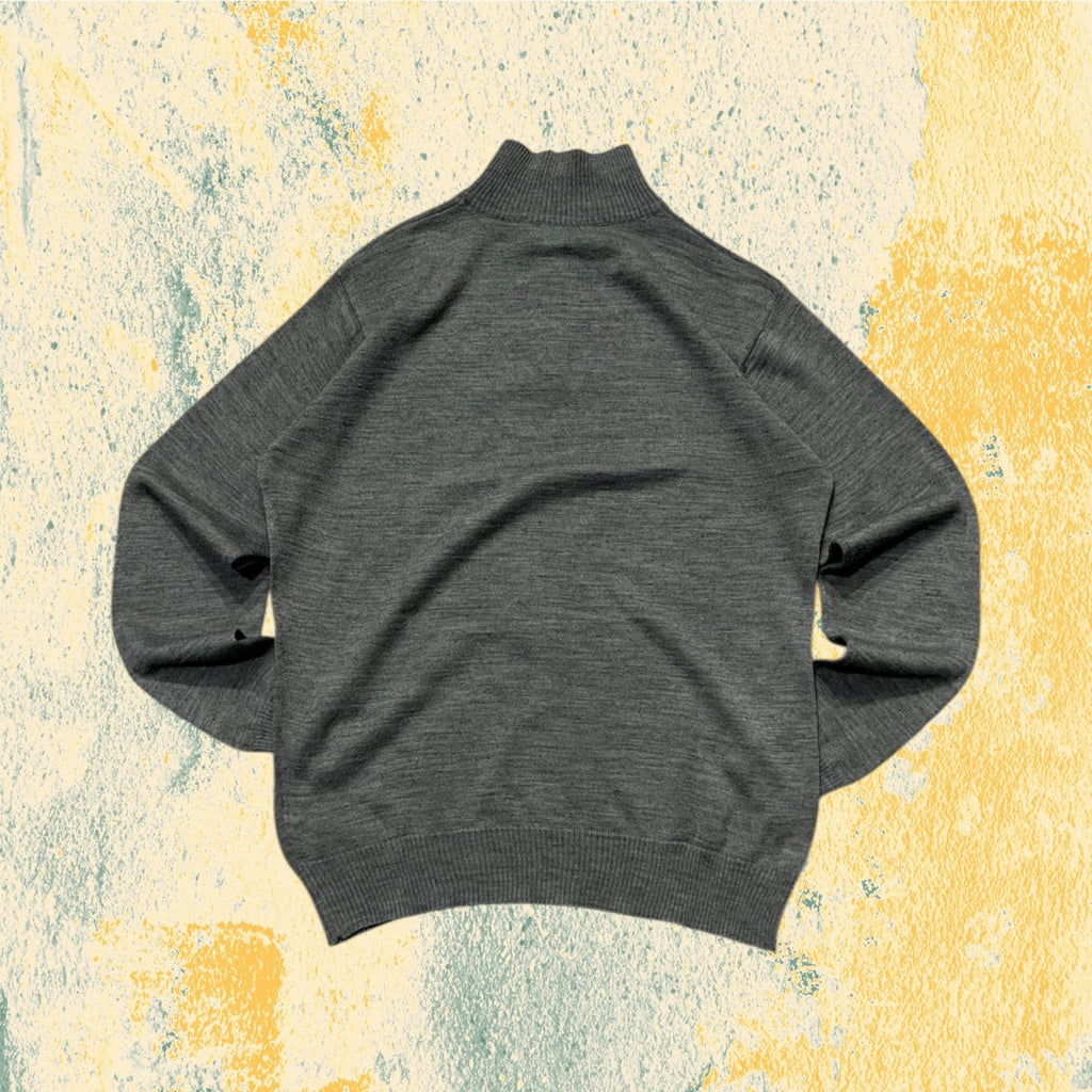 Vintage Sweater 1/4 Zip Simple Grey 80s 90s (M)