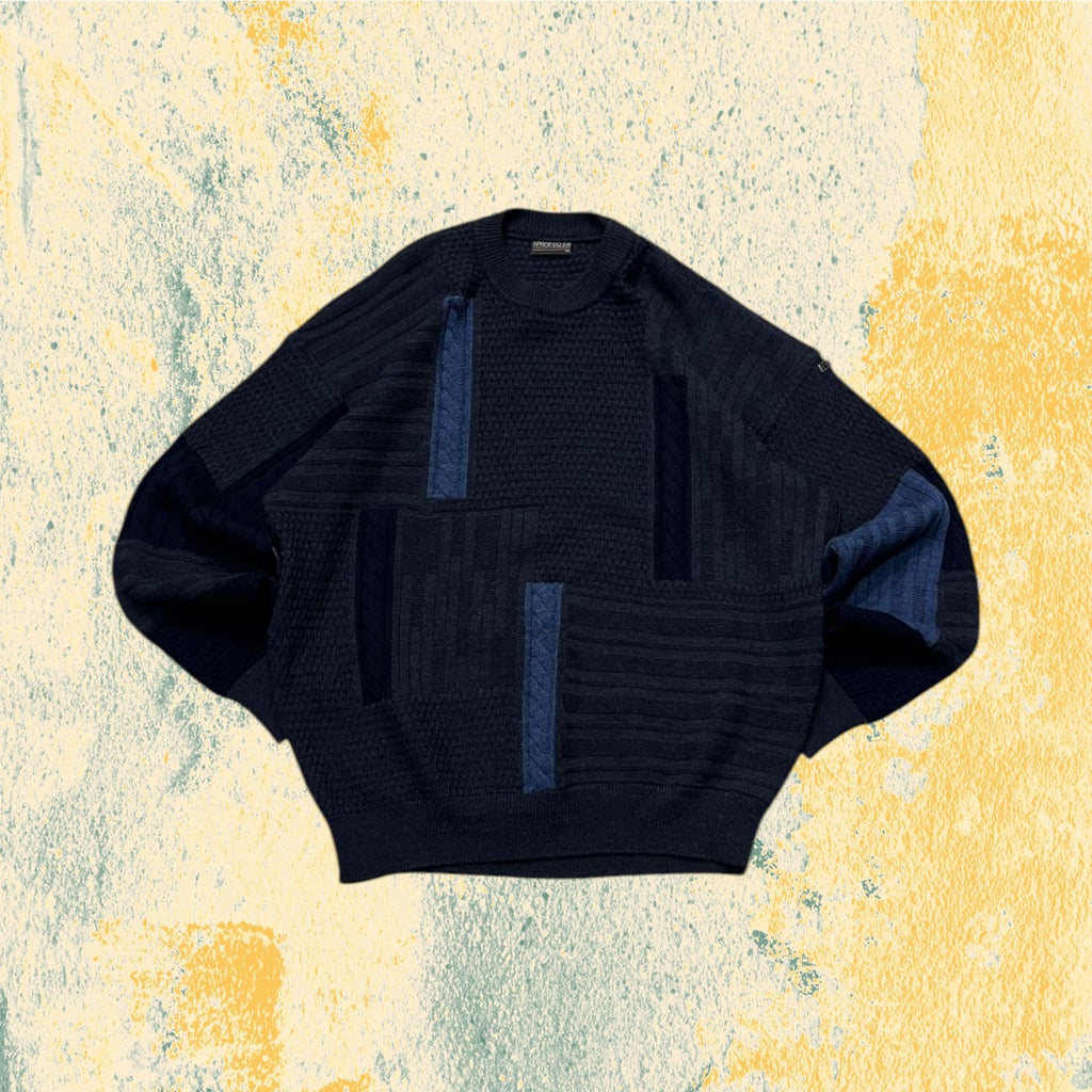 Knit Sweater 80s 90s Dark Blue - Maglione Vintage Boxy Fit (XXL)