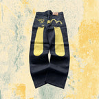 Raw Denim Jeans Evisu Painted Big Logo Embroidered (S)