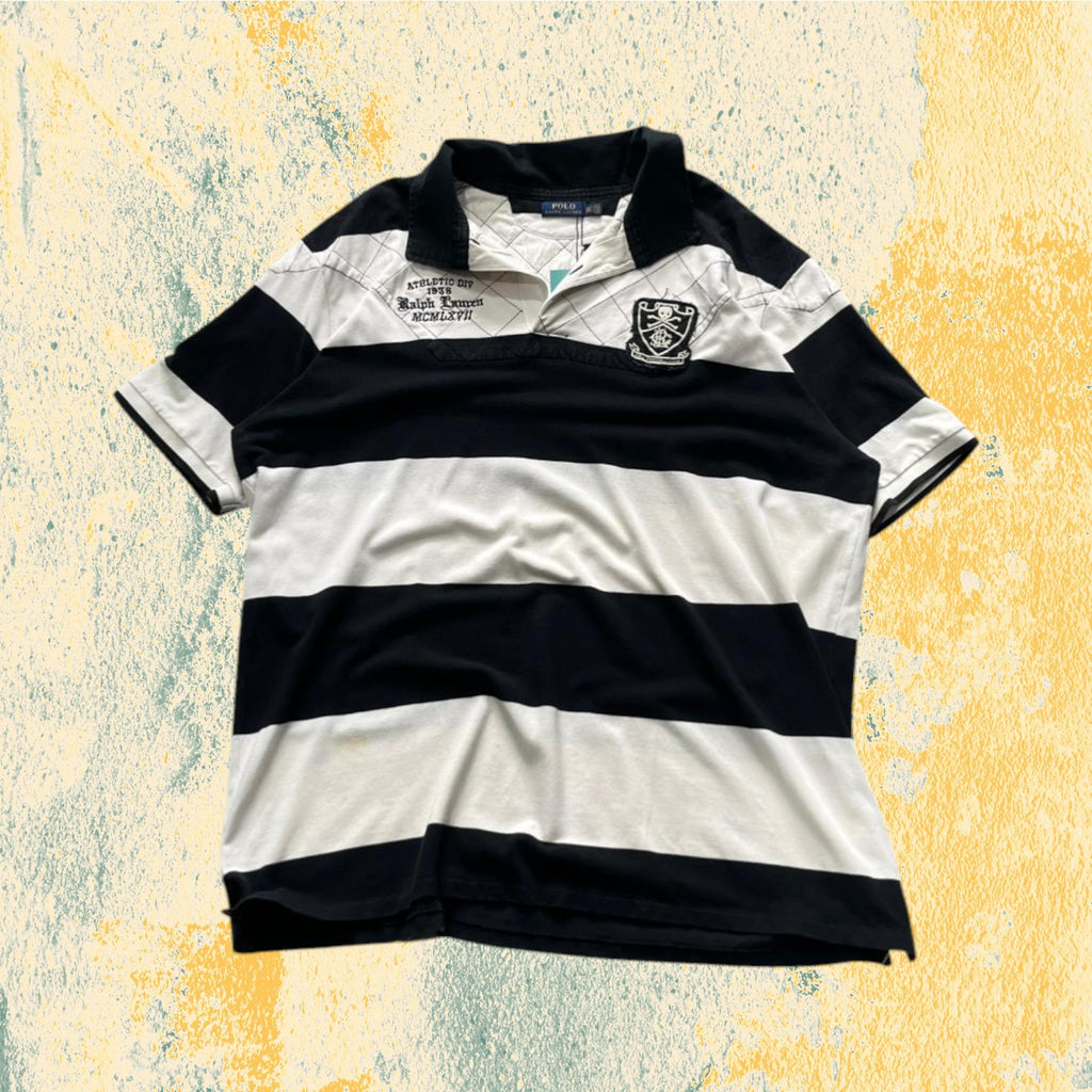 Polo Ralph Lauren Embroidered a Righe Nera e Bianca (XXL)