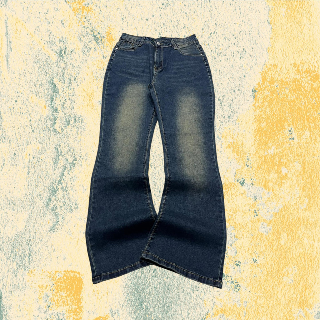 Denim Jeans Svasati BootCut Low Waist Embroidered Washed (XS)