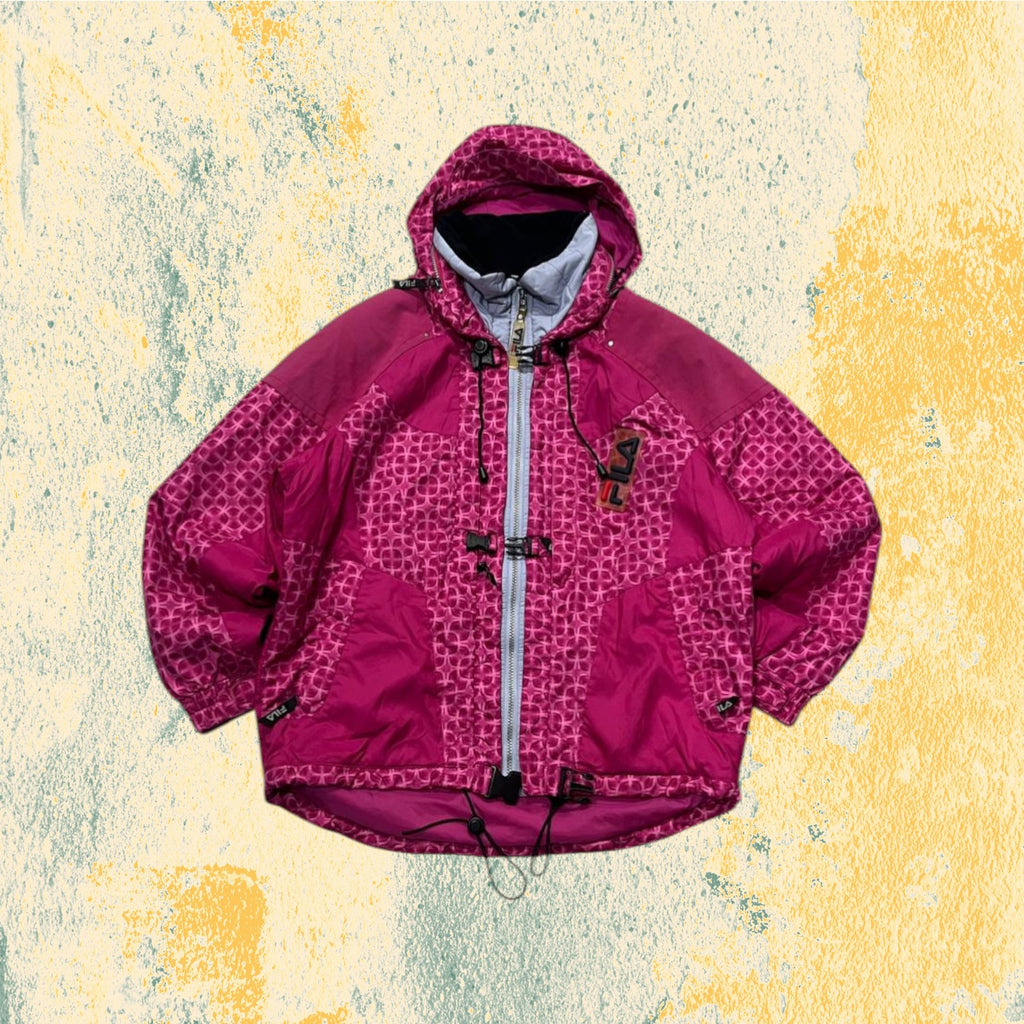 Giubbino Fila anni 90 Vestibilità Boxy Oversize Rosa con Fantasia (M) - Bomber da Donna