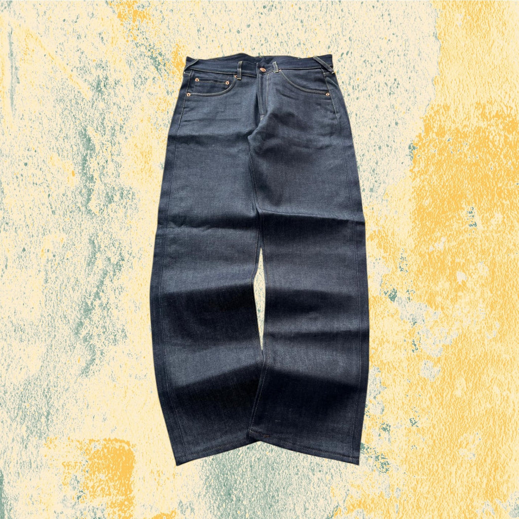 Raw Denim Jeans Evisu Painted Big Logo Embroidered (S)