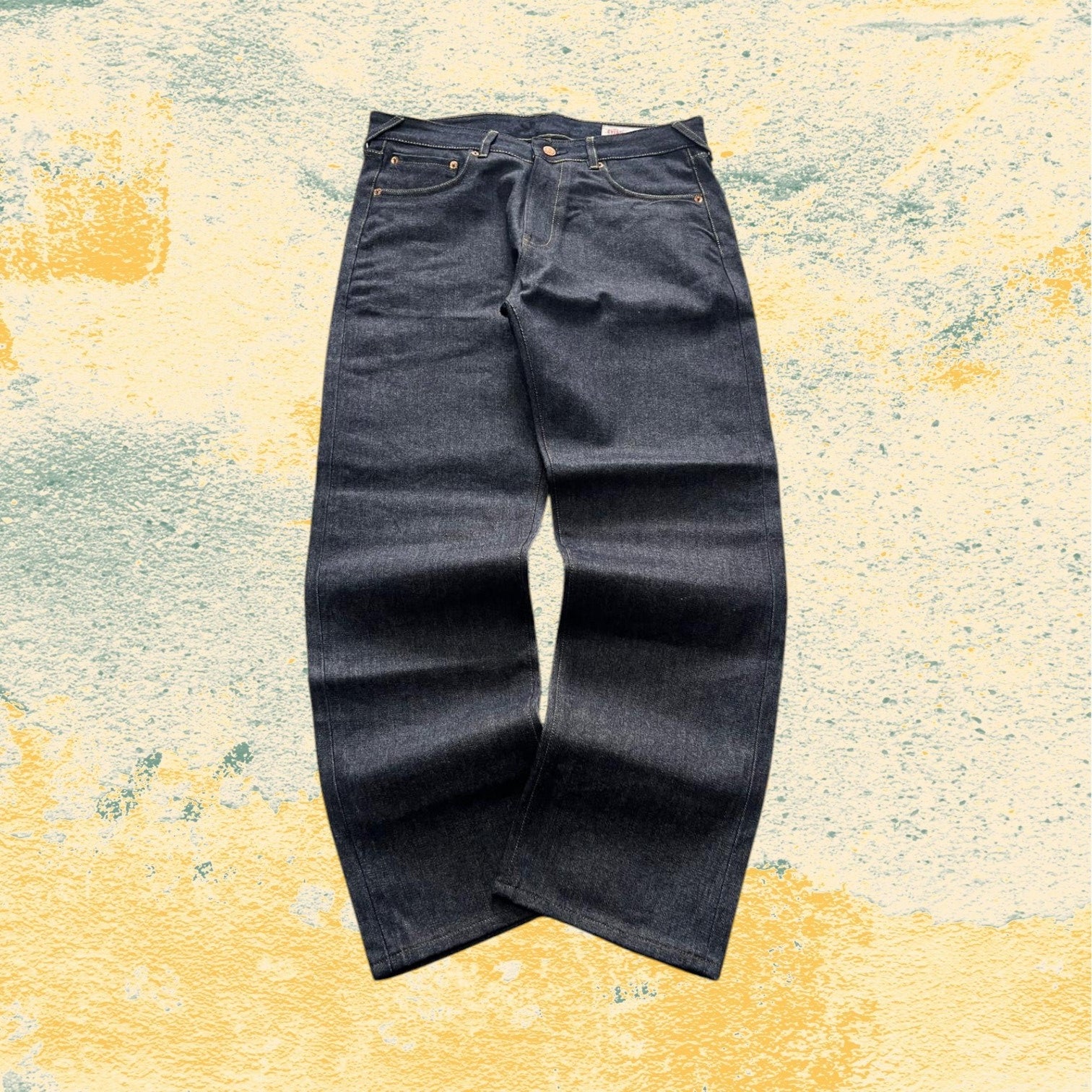 Raw Denim Jeans Evisu Painted Big Logo Embroidered (M)